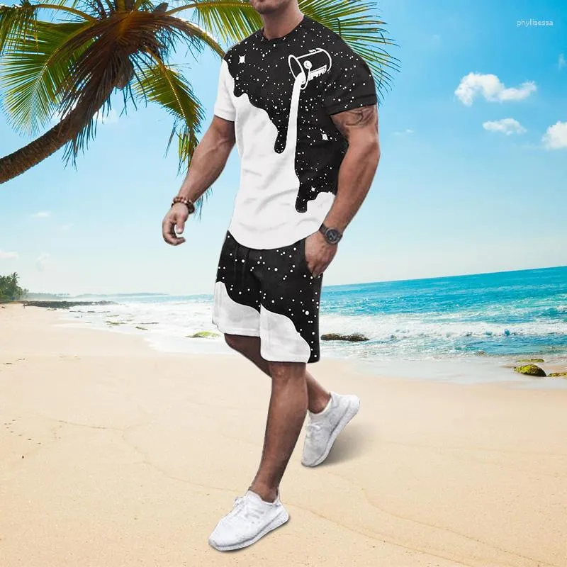 Męskie dresy letnie zestawy 2-częściowe Trend Fashion Man T Shirt spodenki plażowe garnitur 3D Print O-Neck Top dres odzież męska Streetwear