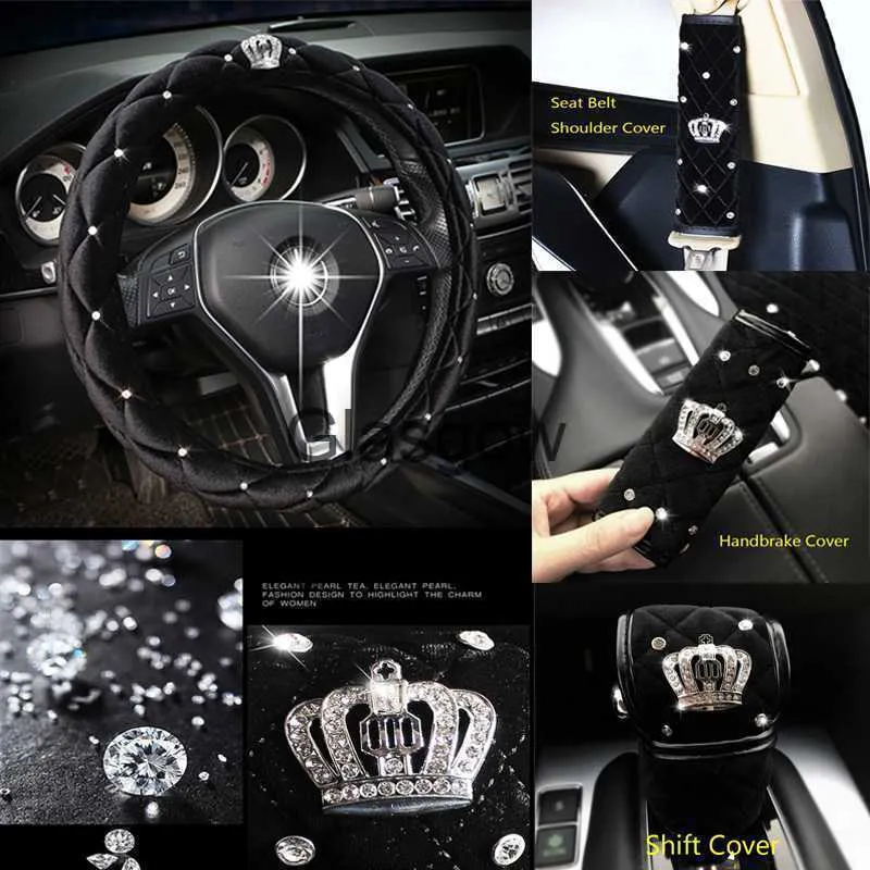 Coprivolante Inverno Peluche Diamante Corona di cristallo Coprivolante per auto Coprivolante per auto con strass Auto Sterzo per auto Custodie Accessori per interni auto x0705