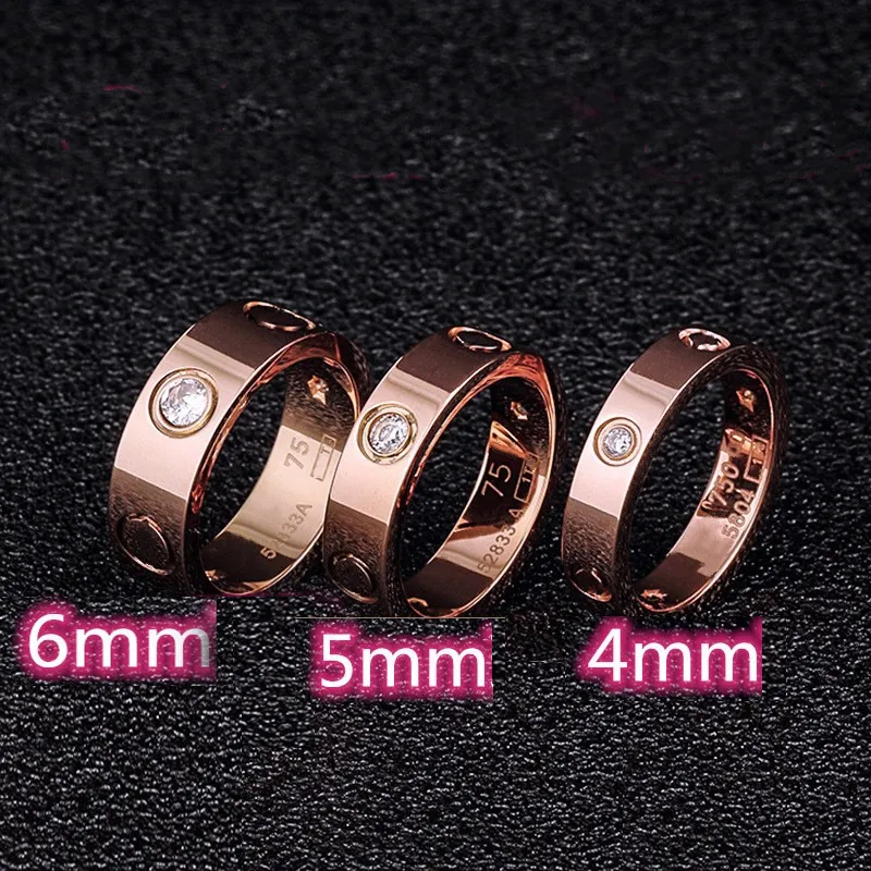 Liebesring, Verlobungsringe, Designer-Schmuck für Damen, 18 Karat Roségold, Silber, Diamantring, Moissanit-Schmuck, Herren, Hochzeitsgeschenk, Breite 4 mm, 5 mm, 6 mm, Größe 5–11