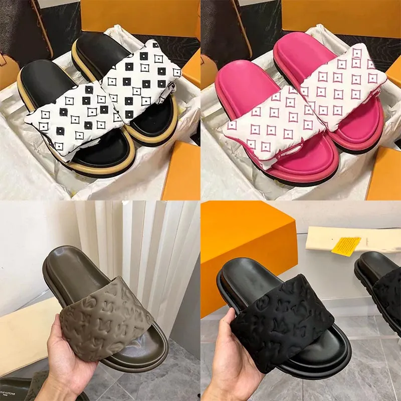 vrouw pantoffel dhgate merk dia's zwart platform platte sandalen zwembad kussen muilezels zonsondergang gewatteerde riem aan de voorkant muilezel huis strand slippers slaapkamer coach dia sandaal