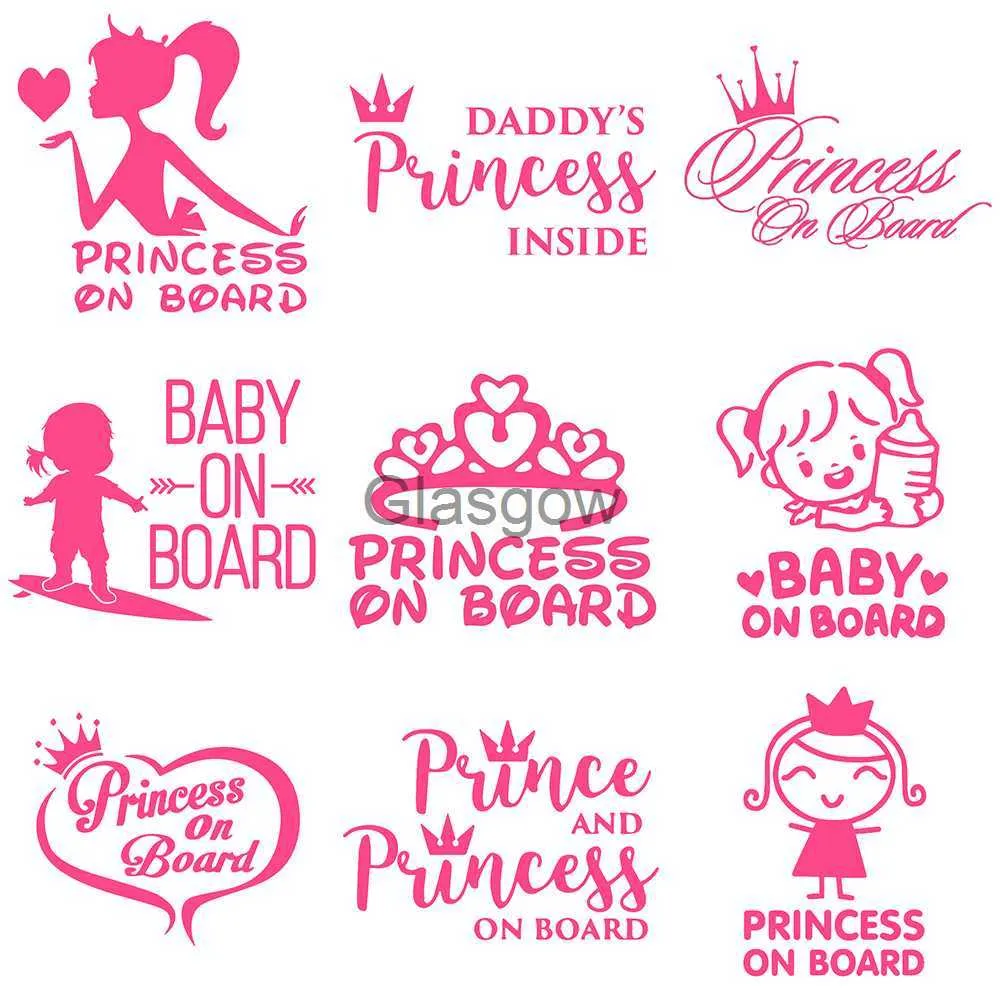 Adesivos de carro FD647 Princess On Board Warning Caution Car Sticker Baby Kids Girl Pink Funny Decal Vinyl 3D Car Styling Stickers and Decal x0705