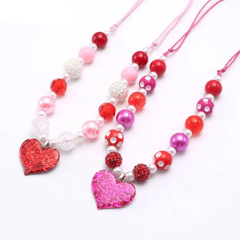 Mignon coeur pendentif réglable corde collier grosses perles collier saint valentin cadeaux pour enfants filles