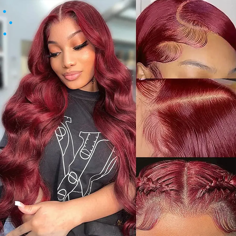 150Density 99J Burgundy Lace Front Peruk 13x4 Body Wave HD Spets Frontal Peruk Brasiliansk Röd Färgad Människohår Peruk för kvinnor Remy