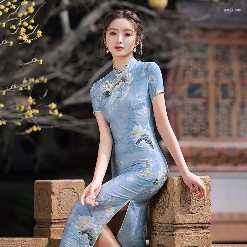 Ethnische Kleidung 2023 Traditionelle chinesische Vintage Qipao Floral Split Cheongsam Kleid Frauen Sexy Elegante Vestido Oriental