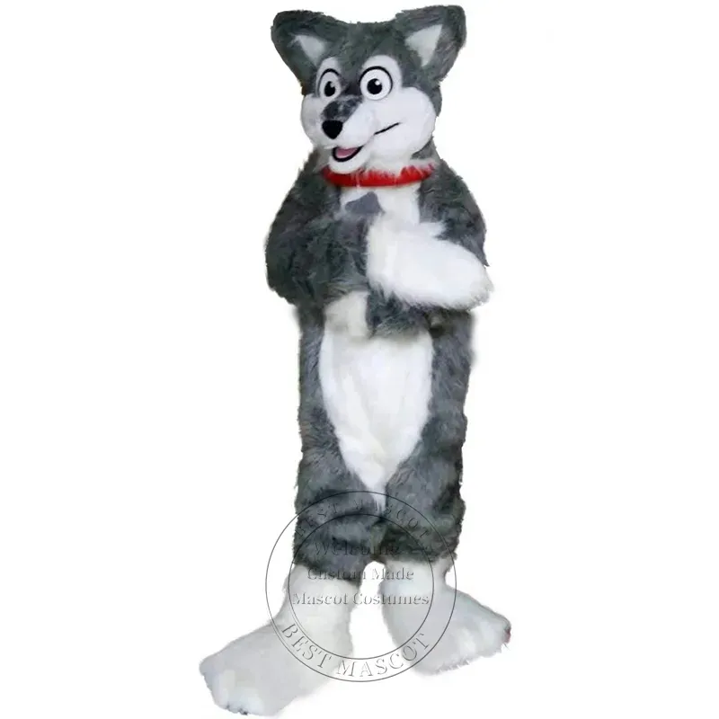 Traje de mascote de cachorro Husky personalizado de alta qualidade, ternos peludos para festa, adereços de corpo inteiro, vestido extravagante