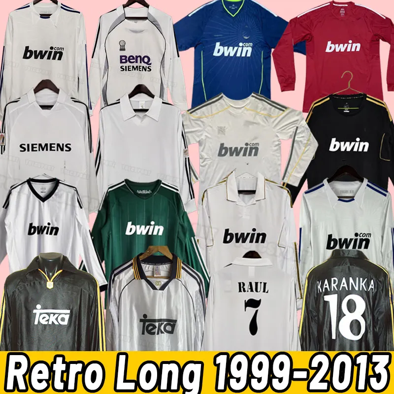 Real Madrids Retro piłka nożna Bale Benzema Modric Football Shirts Classic Camiseta Home Away Away R.Carlos Koszula długi rękaw 01 02 06 07 10 11 12 13 2001 2009 2013 2013