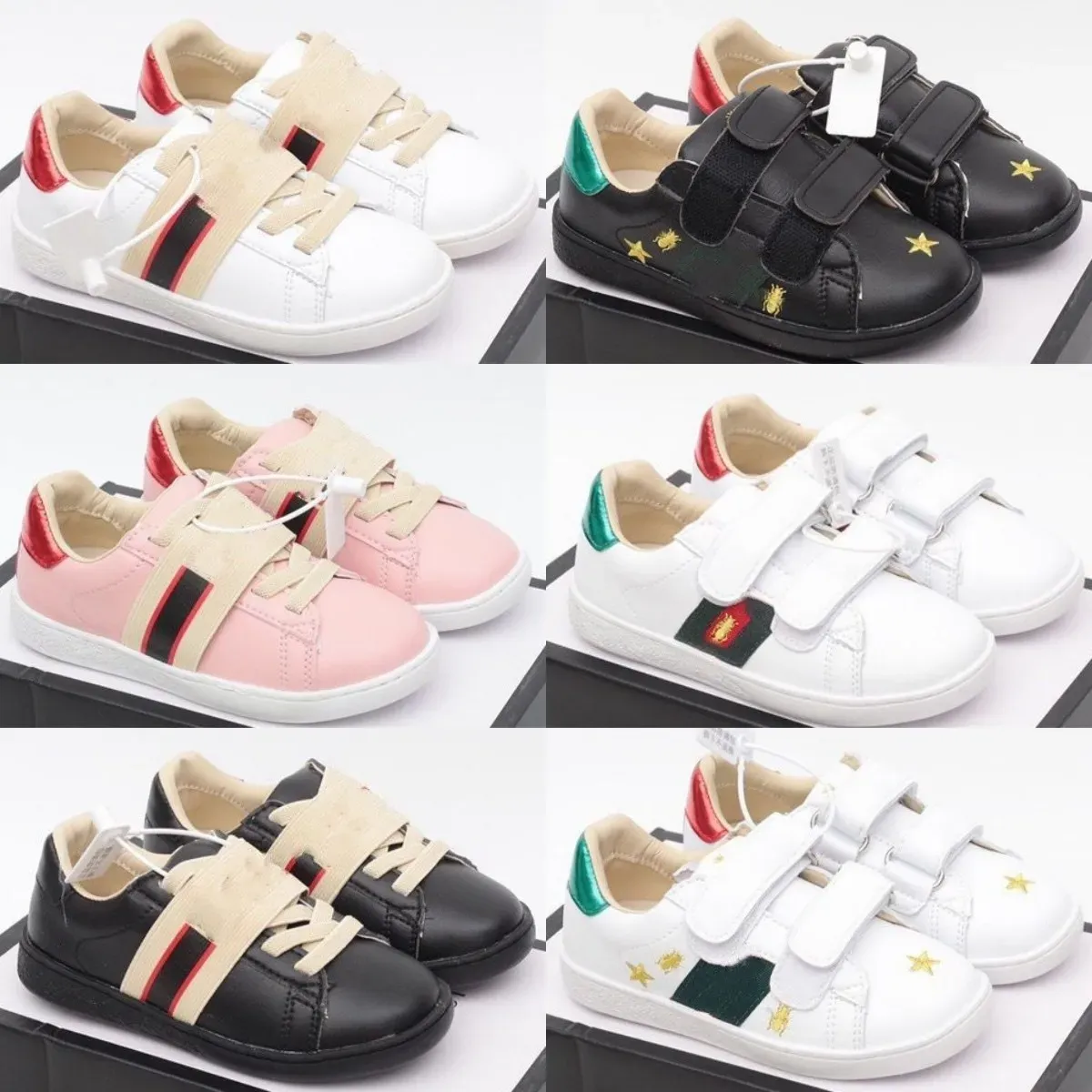 Barnskor designer casual bi tränare småbarn baby sko barn ungdom sneaker spädbarn pojkar flickor barn svarta vita rosa varumärken smyga