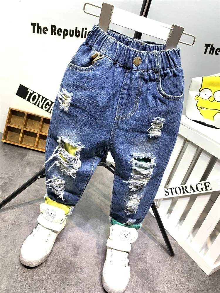 Jeans Crianças Meninos Moda Roupas Calças Rasgadas Roupas Denim Crianças Bebê Menino Cowboy Calças Longas AS23 230704