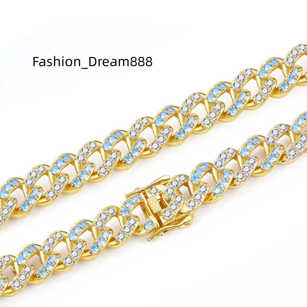 LIFTJOYS weiße und blaue kubanische Zirkon-Halskette, 18 Karat vergoldet, Bling-Damen-Tennis-Chocker-Halsketten-Sets
