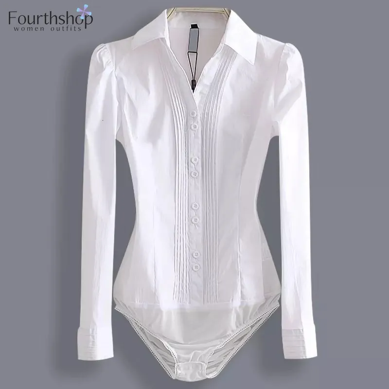 Femmes s Blouses Chemises 2023 Mode Body À Manches Longues Femmes Corps Chemise Bureau Dame Travail Uniformes Printemps Blanc Et Tops Mince Automne Vêtements 230705