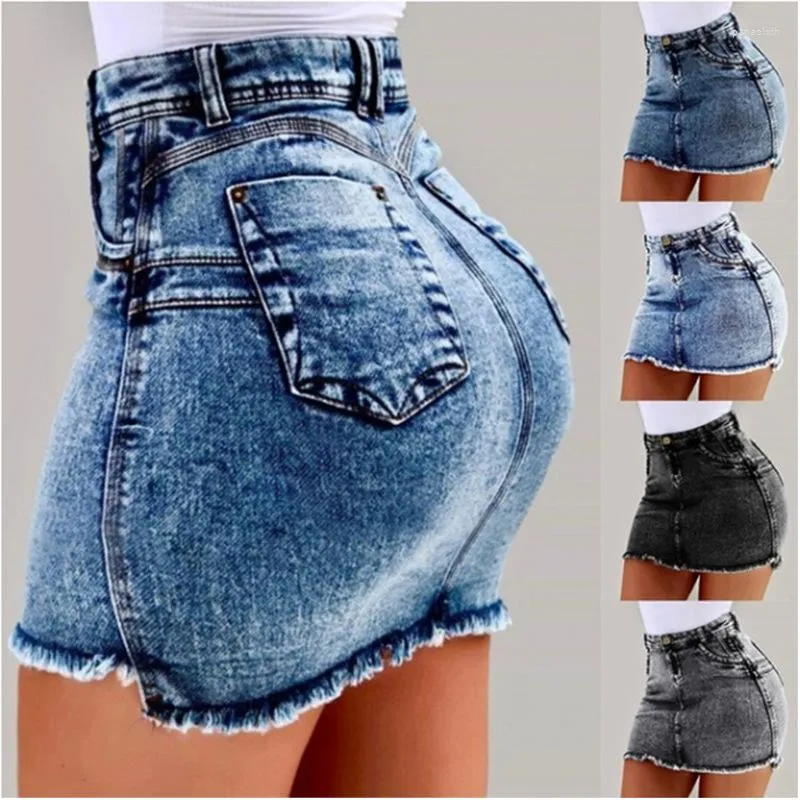 Saias femininas verão jeans cintura alta bodycon jeans saia feminina bolso curto