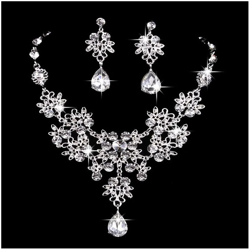 Hochzeit Schmuck Sets 6 Farben Frauen Bling Kristall Braut Set Sier Diamant Statement Halskette Baumeln Ohrringe Für Braut Brautjungfern D Dhndh