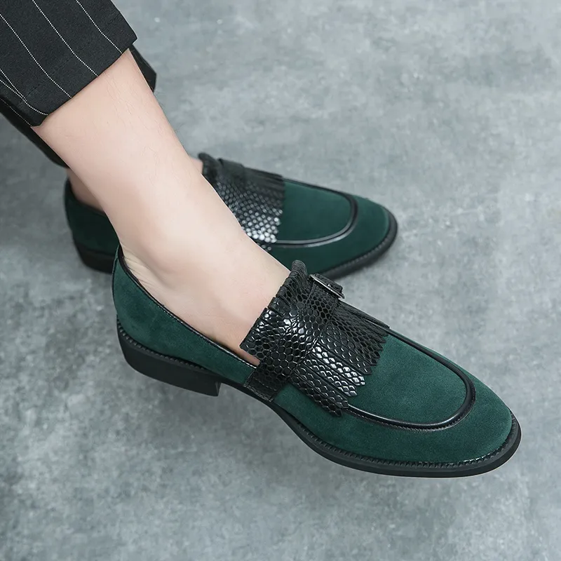 MEN GREEN BUCKLE DESIGN FLAT LOAFER SLIP ON SHOES SIZE 10 New Shallow Shoe Green Loafers Double Buckle Fashion Brand  main image 4