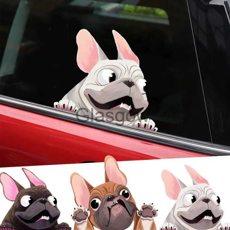 Car Stickers 12x14cm Cute Cartoon Dog Car Window Stickers Puppy Bulldog Decals Car Door Rear Windscreen Sticker Funny Animal Vinyl Decal x0705