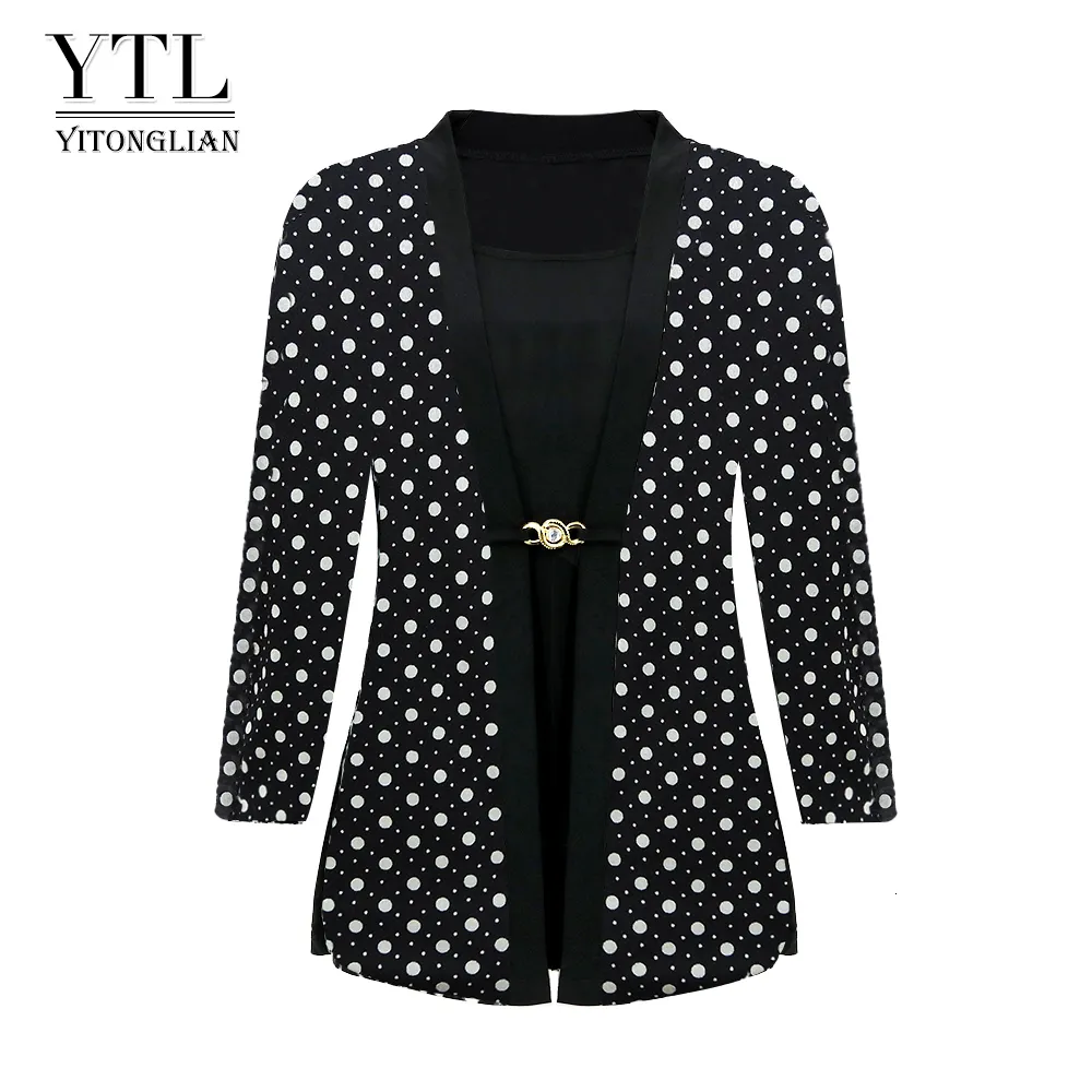 Women's Plus Size TShirt Yitonglian Vintage Polka Dot Blouse Elegant Casual Tops for Work Long Sleeve Shirt H414D 230705