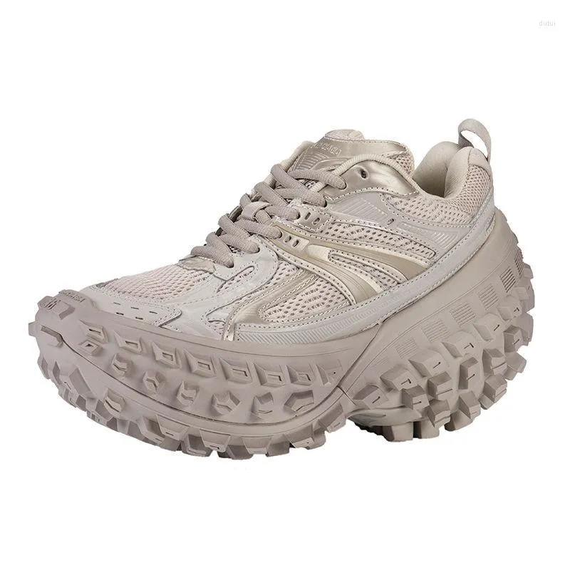 Stövlar tjock båge botten kvinnliga säkerhet däckskor höjd ökad täcker kvinnors fotled mesh chunky sneakers spårbräda