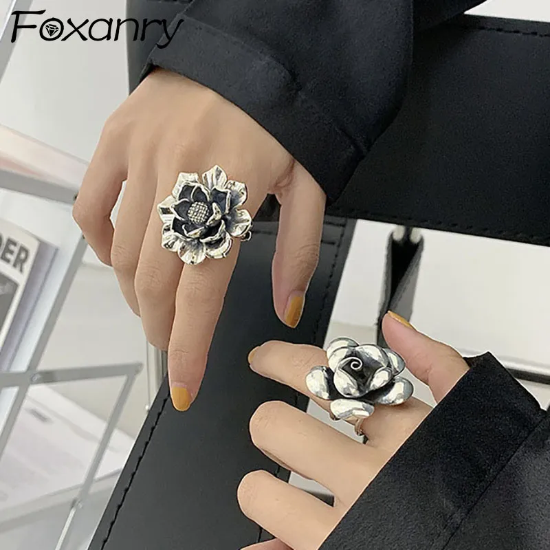 Foxanry argent couleur bagues de fiançailles nouvelle mode créative exagération fleur Vintage Punk fête bijoux cadeaux pour les femmes