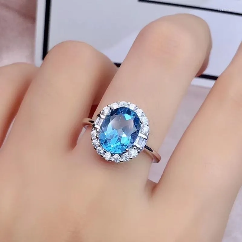 Klusterringar Parring Naturlig Topaz Ädelsten Äkta 925 Sterling Silver Valentine Bra Blå Färg Gem Jubileumspresent Birthstone