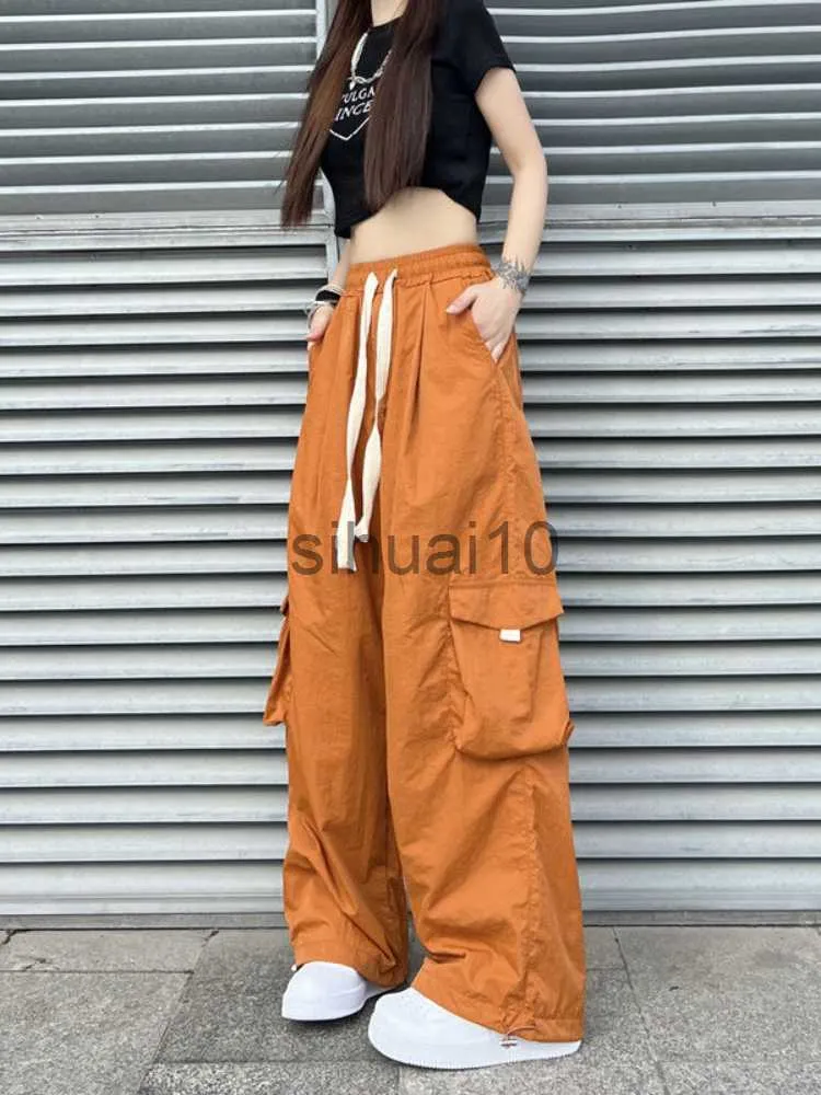 Pantaloni da donna Capris HOUZHOU Pantaloni cargo da donna a gamba larga Harajuku Pantaloni hip-hop oversize arancioni Pantaloni larghi hippie femminili Moda coreana casual J230705