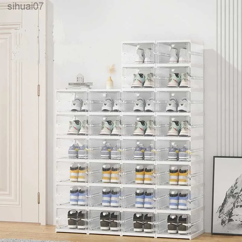 Installationsfreie, einteilige Schuhaufbewahrungsbox, staubdicht, umklappbar, einfacher Schuhschrank, Kunststoff, transparent, faltbar, Klappschuh L230705