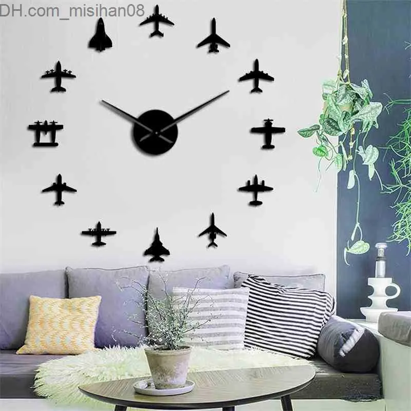 Modern DIY Giant Airplane Wall Clock With Acrylic Mirror Surface Sticker Flying Plane Fighter Jet Aviator Pilot Home Decor From Misihan08 7.29 DHgate.Com