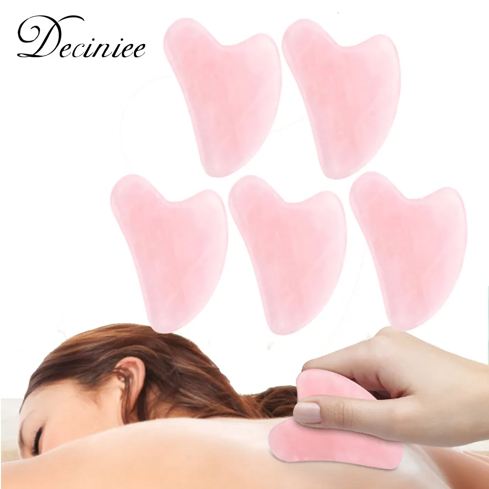 Ansiktsvårdsanordningar 5st Rose Natural Jade Stone Gua Sha Set Massager Skrapa Massage Quartz Board Tryckterapi För Nacke Kropp 230704