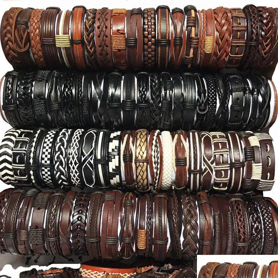 Bedelarmbanden Mix Stijlen Handgemaakt Gevlochten Leer Voor Vrouwen Mannen Vintage Polsband Wrap Bangle Fashion Party Sieraden In Bk Drop Deli Dhauj