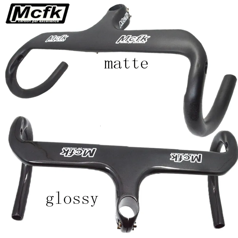 Componentes de guidão de bicicleta MCFK guidão de bicicleta de estrada FULL guiador de fibra de carbono com haste de barra de dobra integrada 400 420 440mm barras integrativas 230704