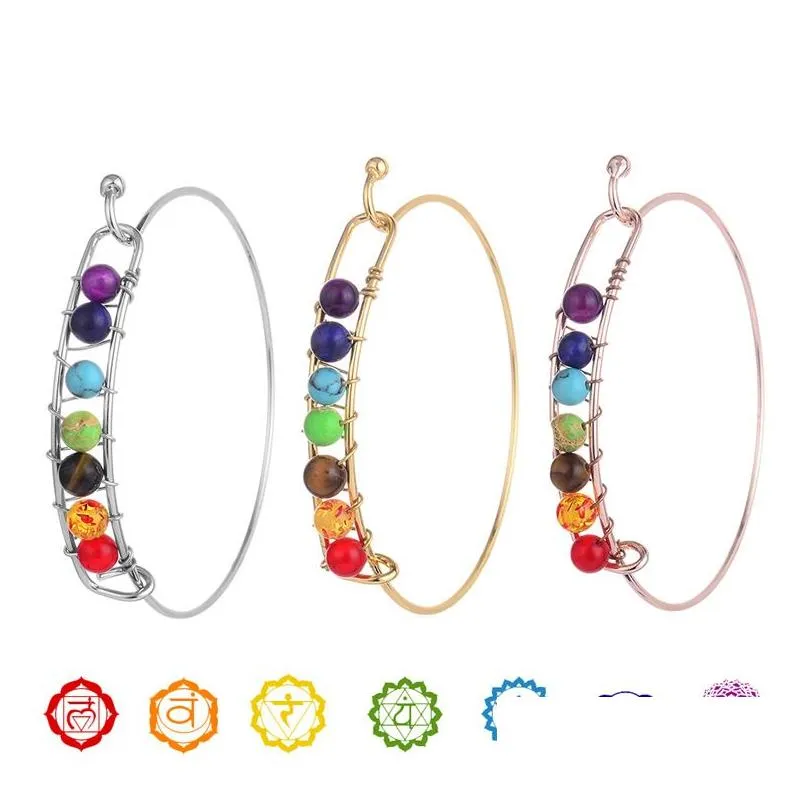 Braccialetti con ciondoli Yoga 7 Chakra Bracciale con filo per donna Sier Gold Pietra naturale Bracciale con perline Reiki Buddha spirituale Gioiello moda uomo Dhfve