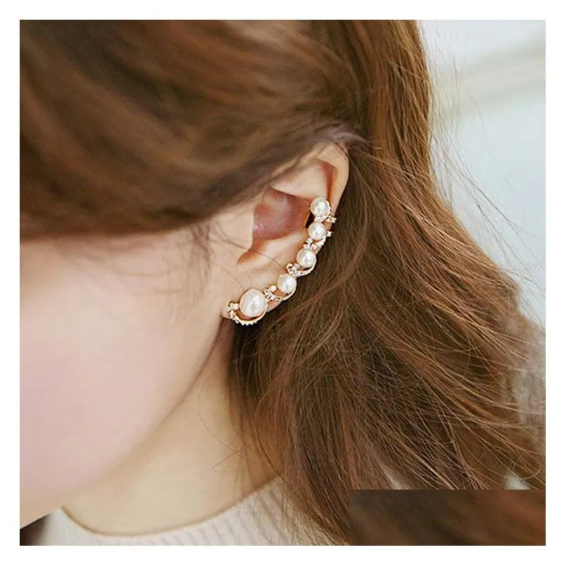 Oreille Manchette Mode Perle Boucles D'oreilles Strass Unique Pour Les Femmes Percé Clip Suspendu Bijoux Drop Delivery Dhgtk