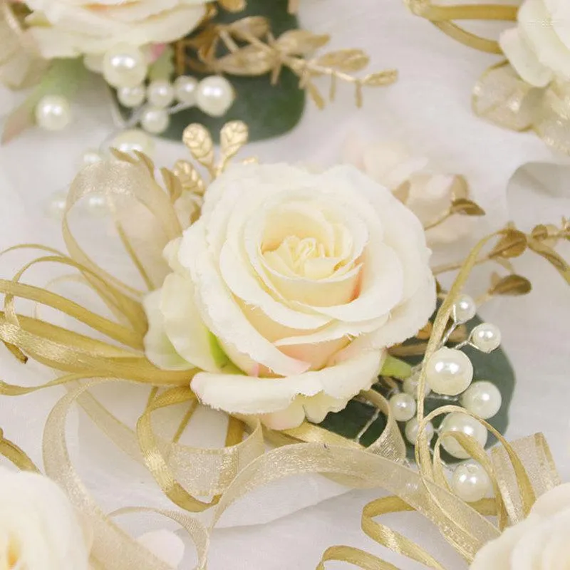 Fleurs décoratives Décoration de mariage Fleur de rose artificielle blanche Poitrine de la mariée Suspendue