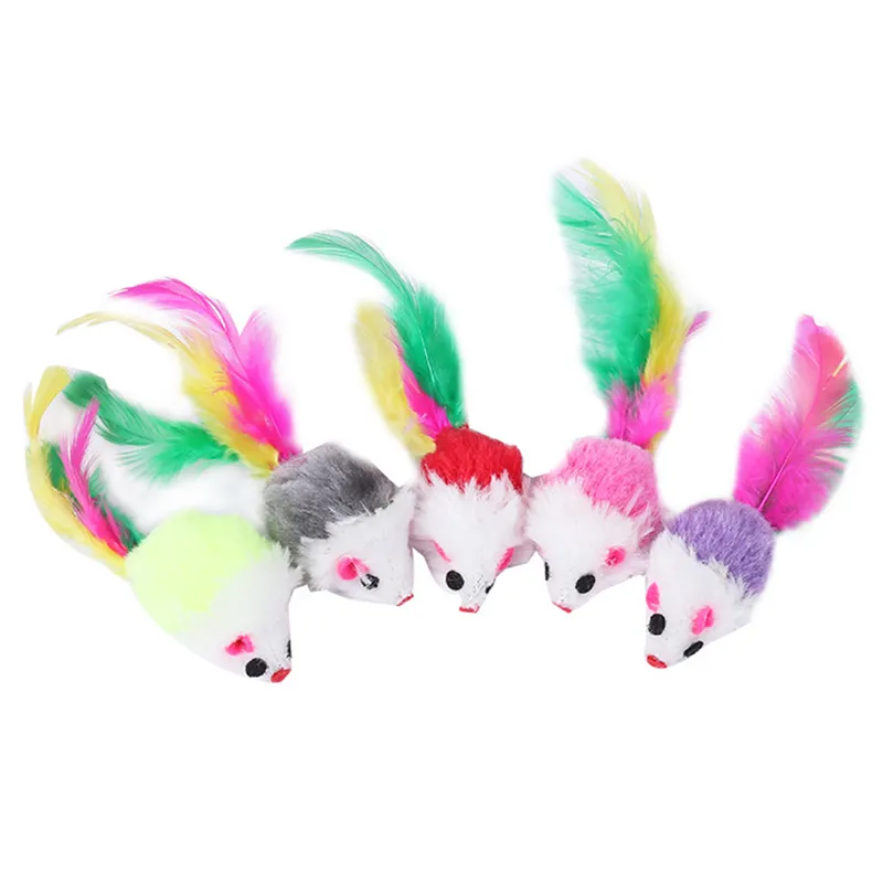 Interactive Plush Mouse Cat Toys with Sound and Feather, Realistic Simulation Mice for Cats and Dogs