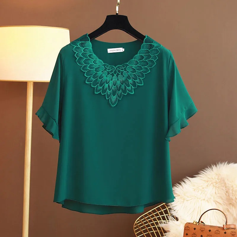 Women's Plus Size TShirt MOYISU Fashion Women Chiffon Blouse Summer Short sleeve Oneck Shirts Casual Loose 5XL Tops blusas de mujer 230705