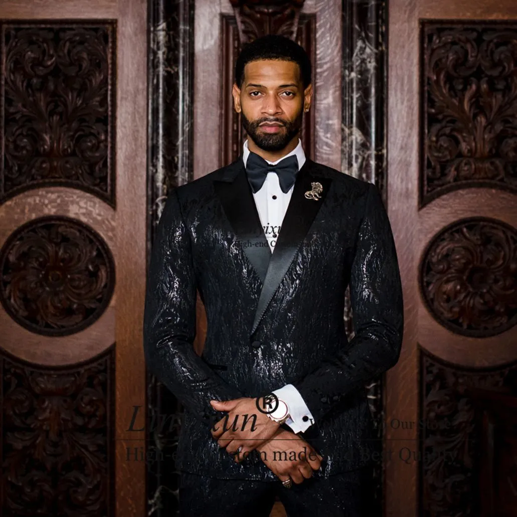Bow Tie Black Sequin Tuxedo Mens Black Sequin Tuxedo Suit Slim