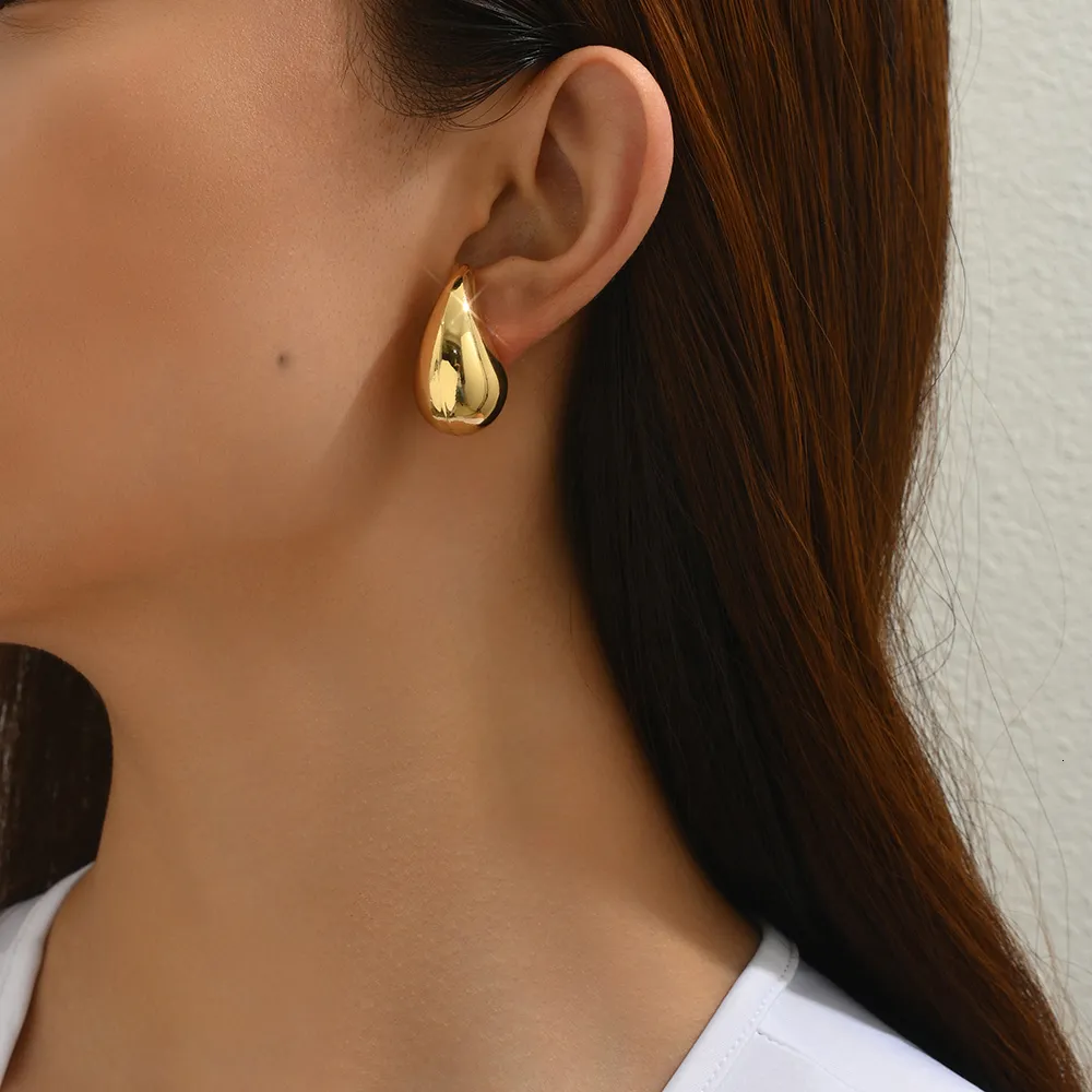 Chunky Gold Hoop Earrings For Women – Teardrop Drop Shape, Lightweight, Open Hoop Design, Gold Plated Copper - View #4