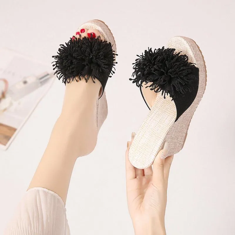 Çiçekler Sıradan Kadınlar Yaz Sandalet Terlik Açık Ayak Parça Kama Ayakkabı Varış Yüksek Topuklu Moda D 82 Fashi