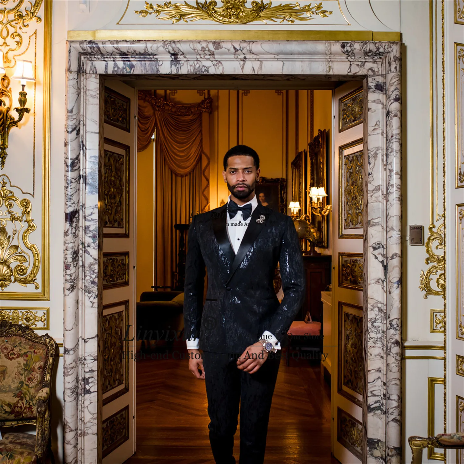 Mens Black Sequin Tuxedo Suit Slim Fit Set For Wedding Prom From Long005 105.31 DHgate.Com