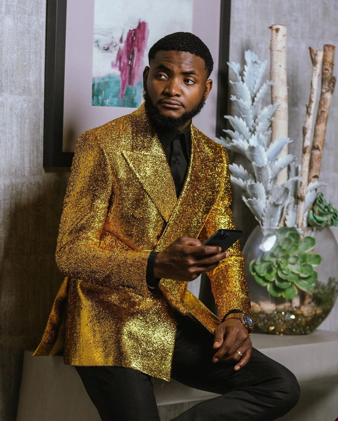 Gold Mens Sequin Suit With Black Pants And Lapel Slim Fit Business And Formal Attire For Weddings And Parties Style No. 230705 From Long005 108.18 DHgate.Com