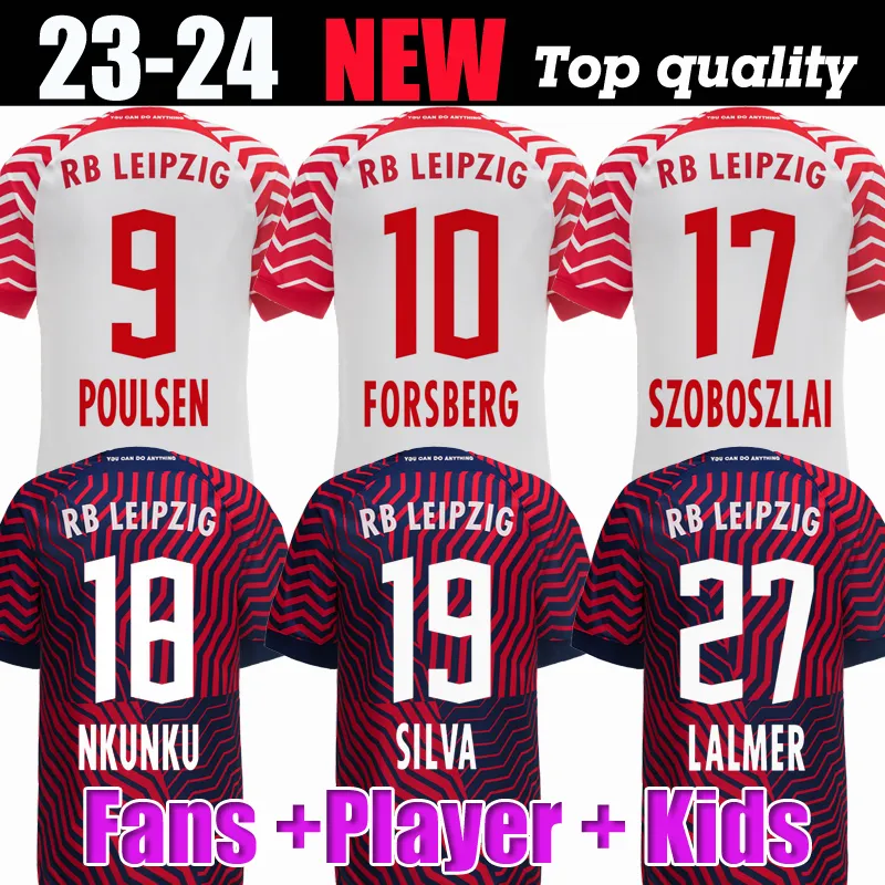 23 24 RB Leipzig NKUNKU SILVA Maillots de football à domicile 2023 2024 HAIDARA OLMO SZOBOSZLAI Poulsen Klostermann FORSBERG LAIMER ADAMS Fans joueur maillots de football