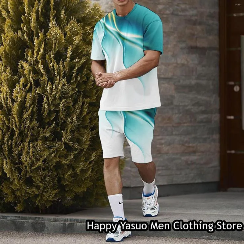 Мужские спортивные костюмы Summer Men 2 Piece Set Set Solid Color Trofsuit Casual одежда пляж стиль 3D-печатная футболка мужской модные шорты костюмы