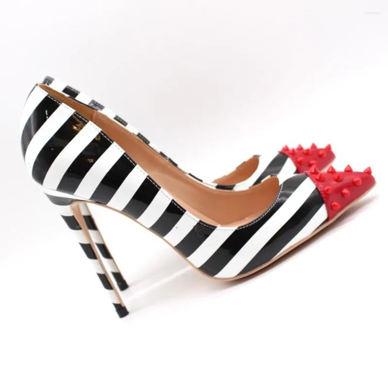 Dress Shoes Fashion Women Pumps Lady Zebra Patent Leather Spikes Pointy Toe High Heels Stiletto Heeled 12cm 10cm 8cm