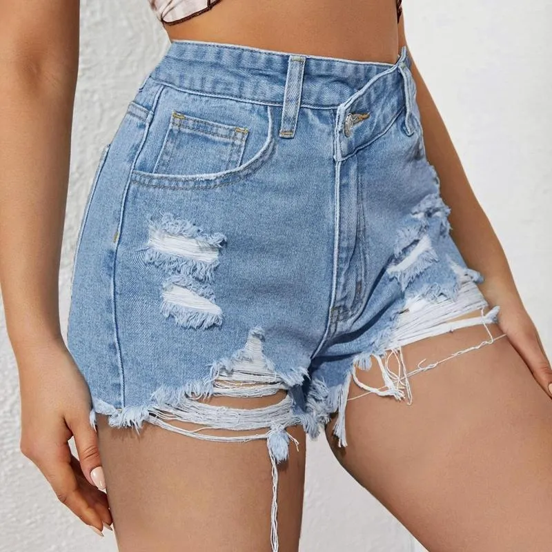 Jeans pour femmes short denim de cargaison femme Summer Rignestone Mid Taist Ripped Fached Hem Tessles Tessles avec poches Vêtements