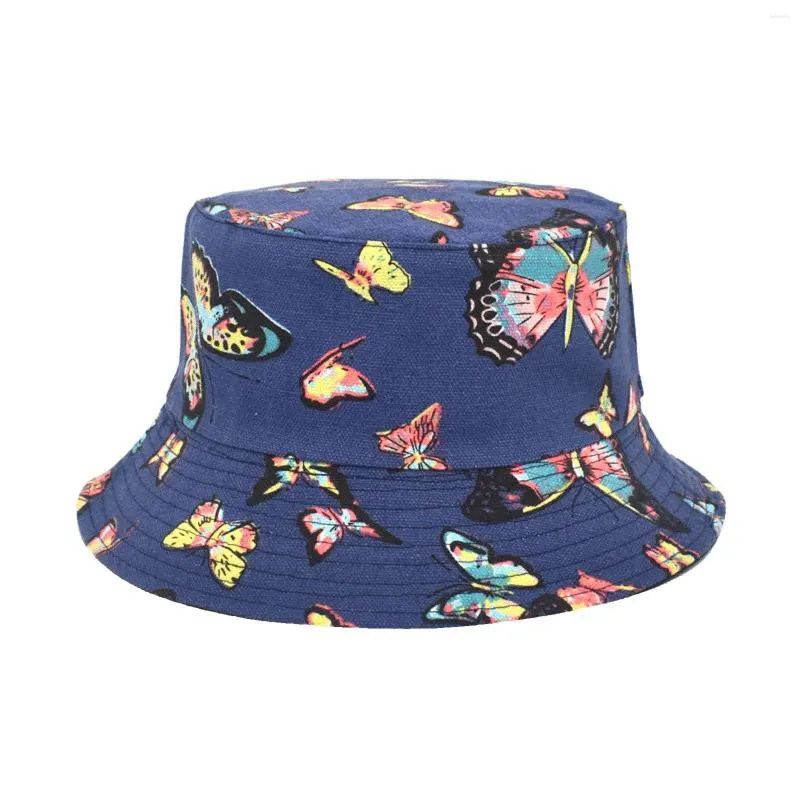 つば広帽子蝶プリント漁師帽子レディース韓国語版二重盆地メンズ夏の屋外太陽のビーチ小さな頭のための