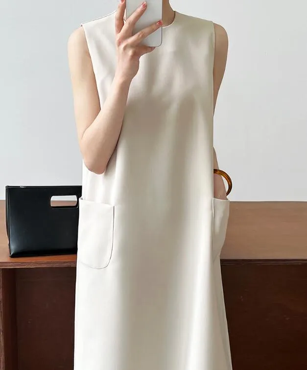 Temperament Minimalist Commuter Sleeveless Suit Tank Top Dress Women's Loose Round Neck Drop Straight Skirt 3622