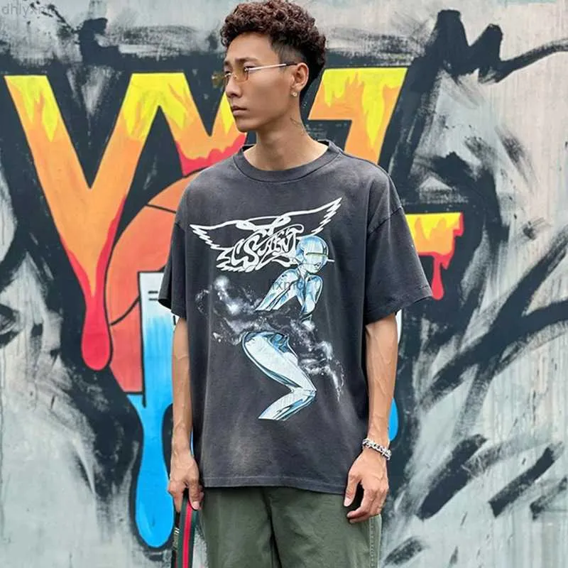 Mens Saint Michael Hajime Sorayama Printed Distressed Short Sleeve