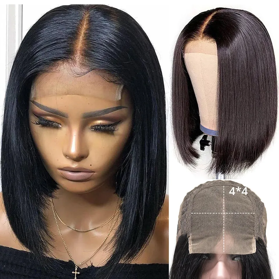 Braziliaanse Bob Pruik Lace Front Menselijk Haar Pruiken voor Zwarte Vrouwen 4x4 Vetersluiting Pruik Rechte Lace Front Pruik Frontale Pruik