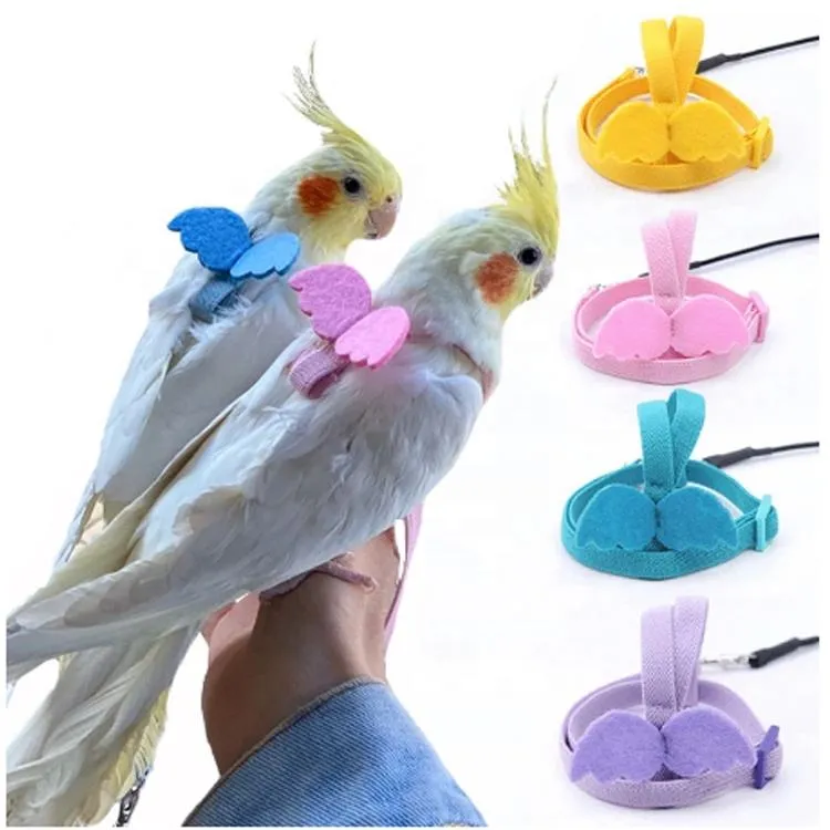 Pet Parrot Bird Harness and Leash Adjustable Training Design Anti-Bite Bird Nylon Rope with Cute Wing for Parrots Suitable for Scarlet Keck Mini Macaw