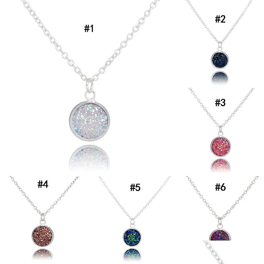 Pendentif Colliers Nouvelle Mode Ronde Druzy 6 Couleurs Bling Pierre Naturelle Drusy Charme Lien Chaîne Collier Pour Les Femmes De Luxe Bijoux Cadeau Dhqwe