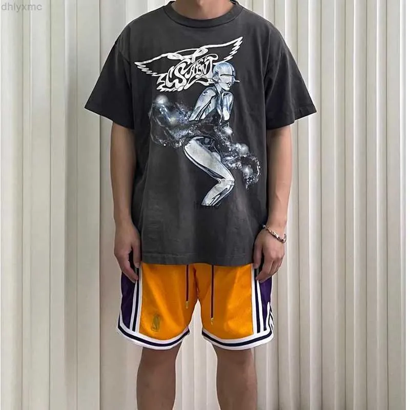 Mens Saint Michael Hajime Sorayama Printed Distressed Short Sleeve