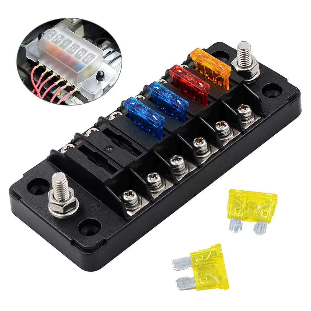 6 Ways 12V Terminals Circuit Car Blade Fuse Box Block Holder Kit With Cover Board Motorcycle Car Professional Parts